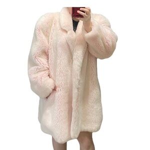 Vintage 80s white pink iridescent Fur Coat Sz 12 S/M - Lifestyle 80s Design USA